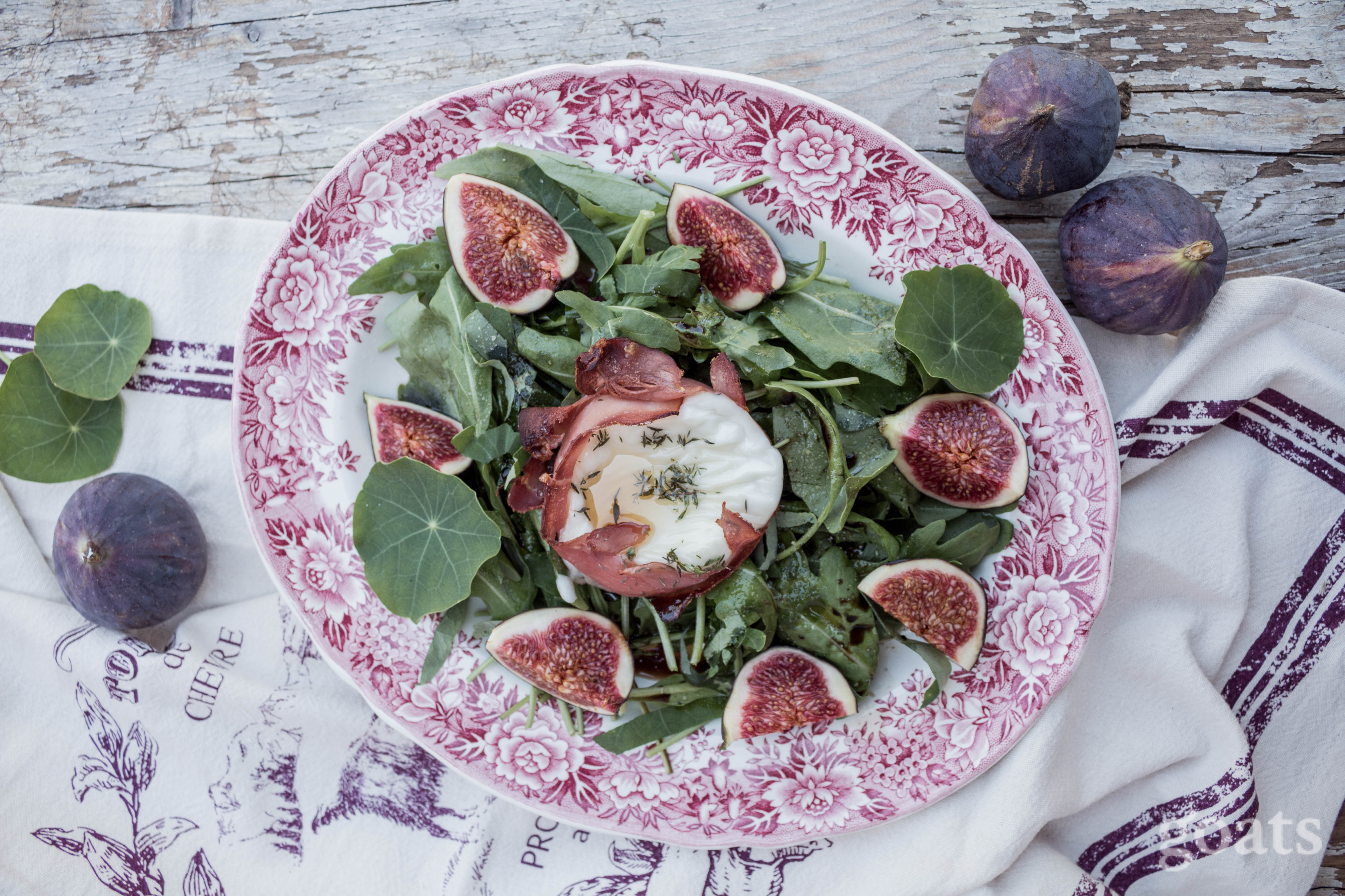 Ziegenkäse im Speckmantel, frische Feigen und Rucola - goats.today
